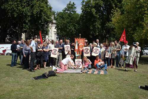 Demonstration on Green with St Paul's Church in the background