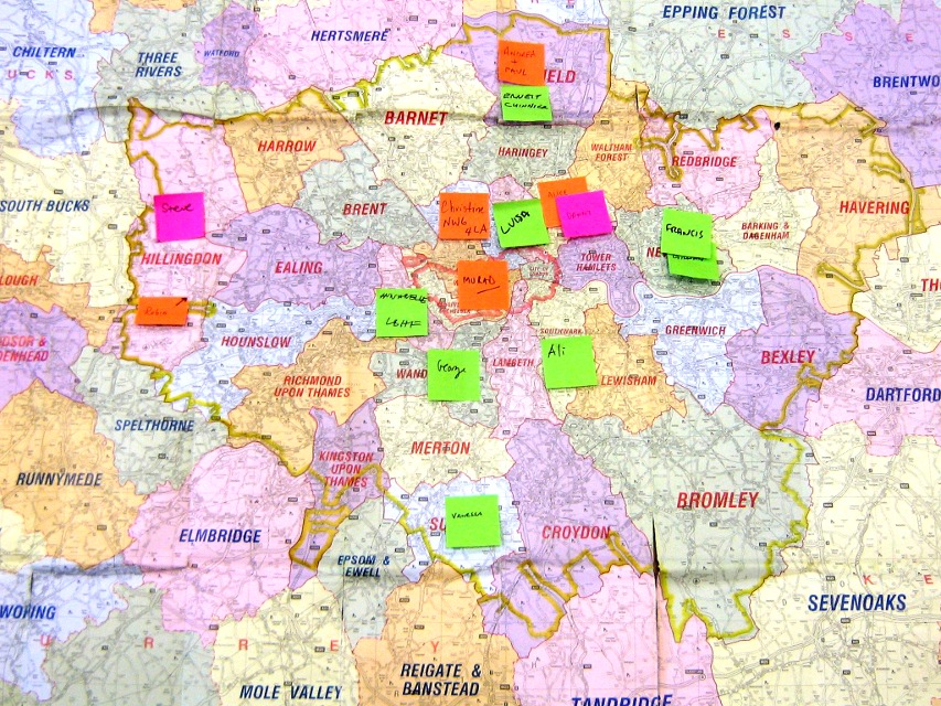 Detail of map showing the location of some of the participants
